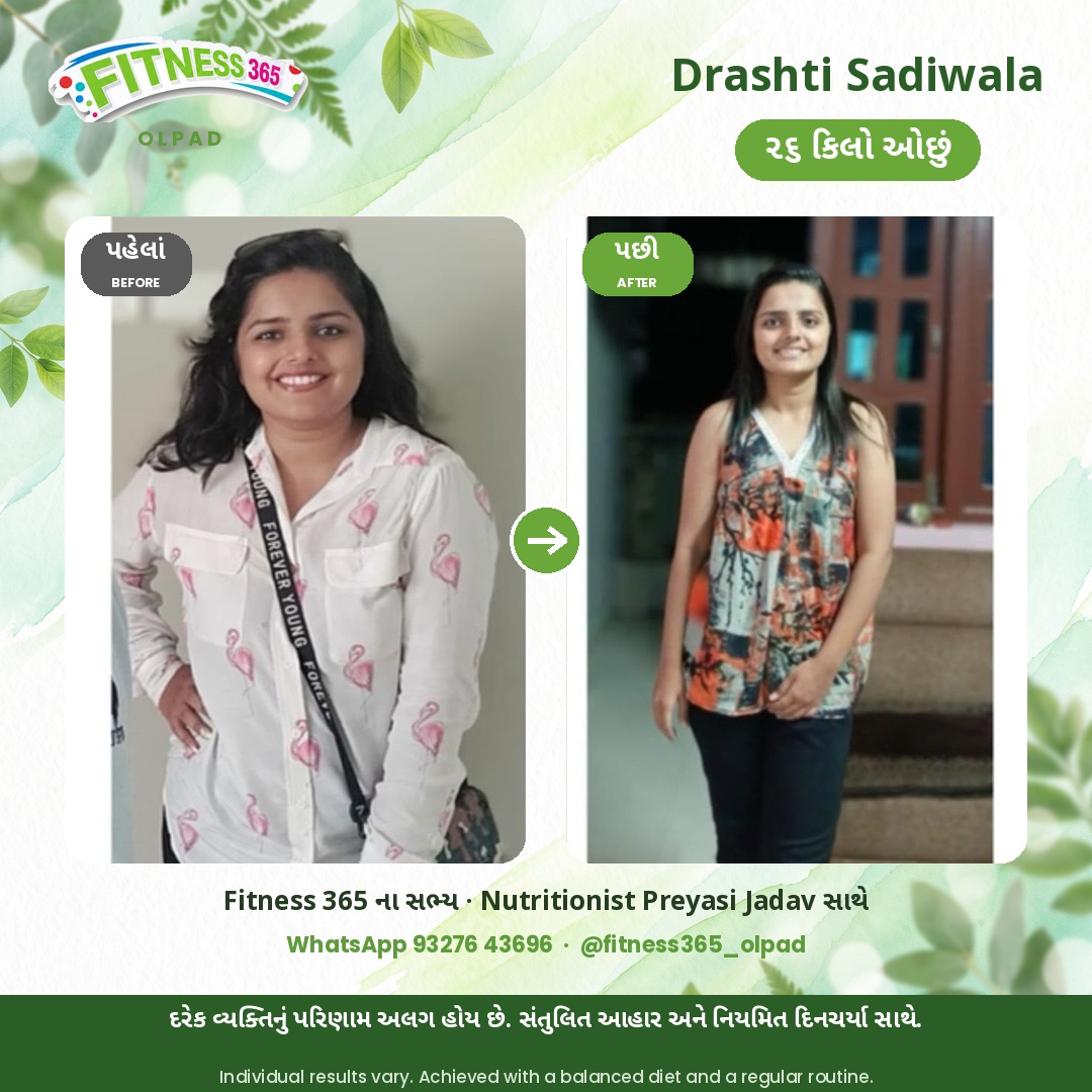 Drashti Sadiwala, a Fitness 365 member, before and after