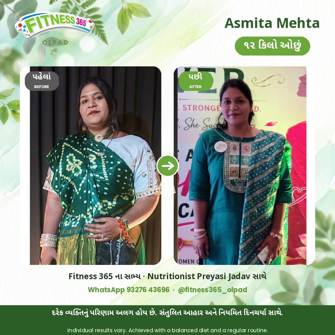 Asmita Mehta, a Fitness 365 member, before and after