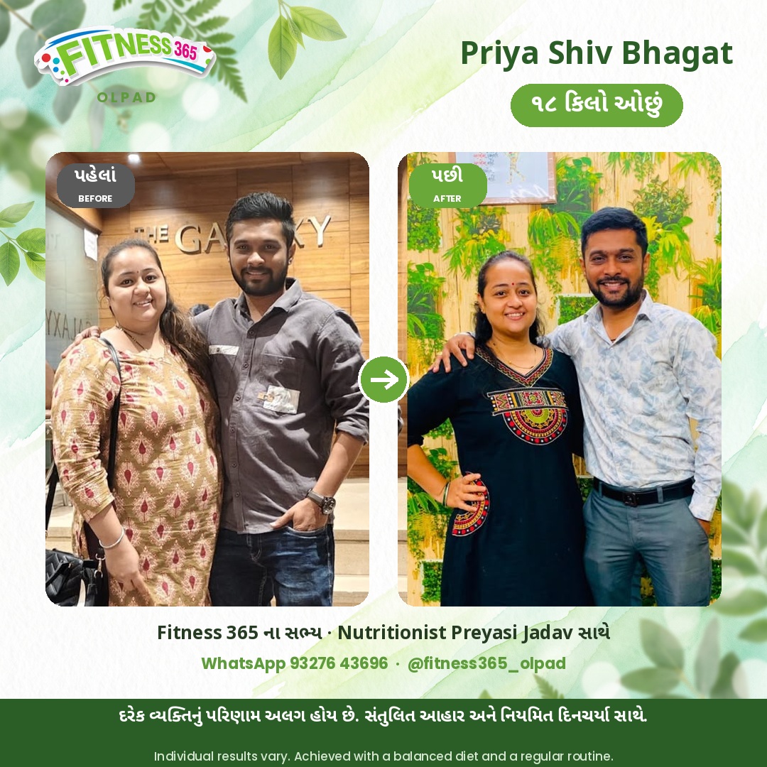 Priya Shiv Bhagat, a Fitness 365 member, before and after