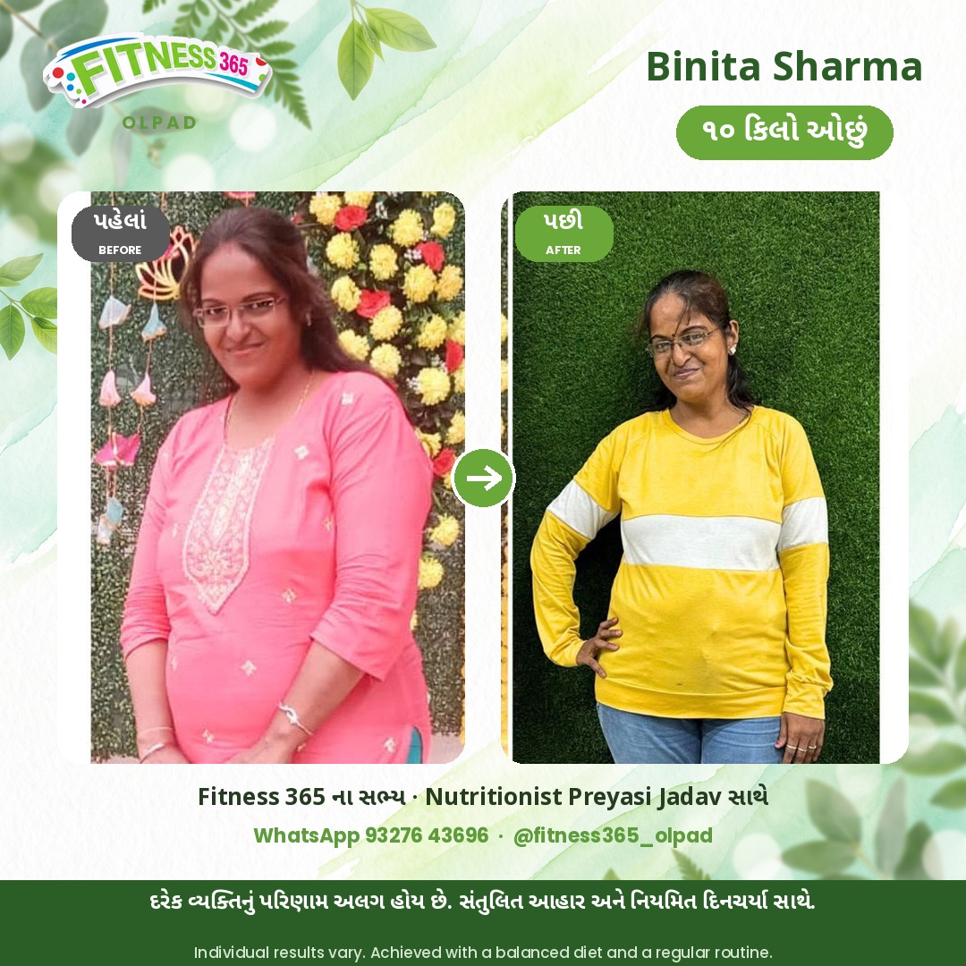 Binita Sharma, a Fitness 365 member, before and after