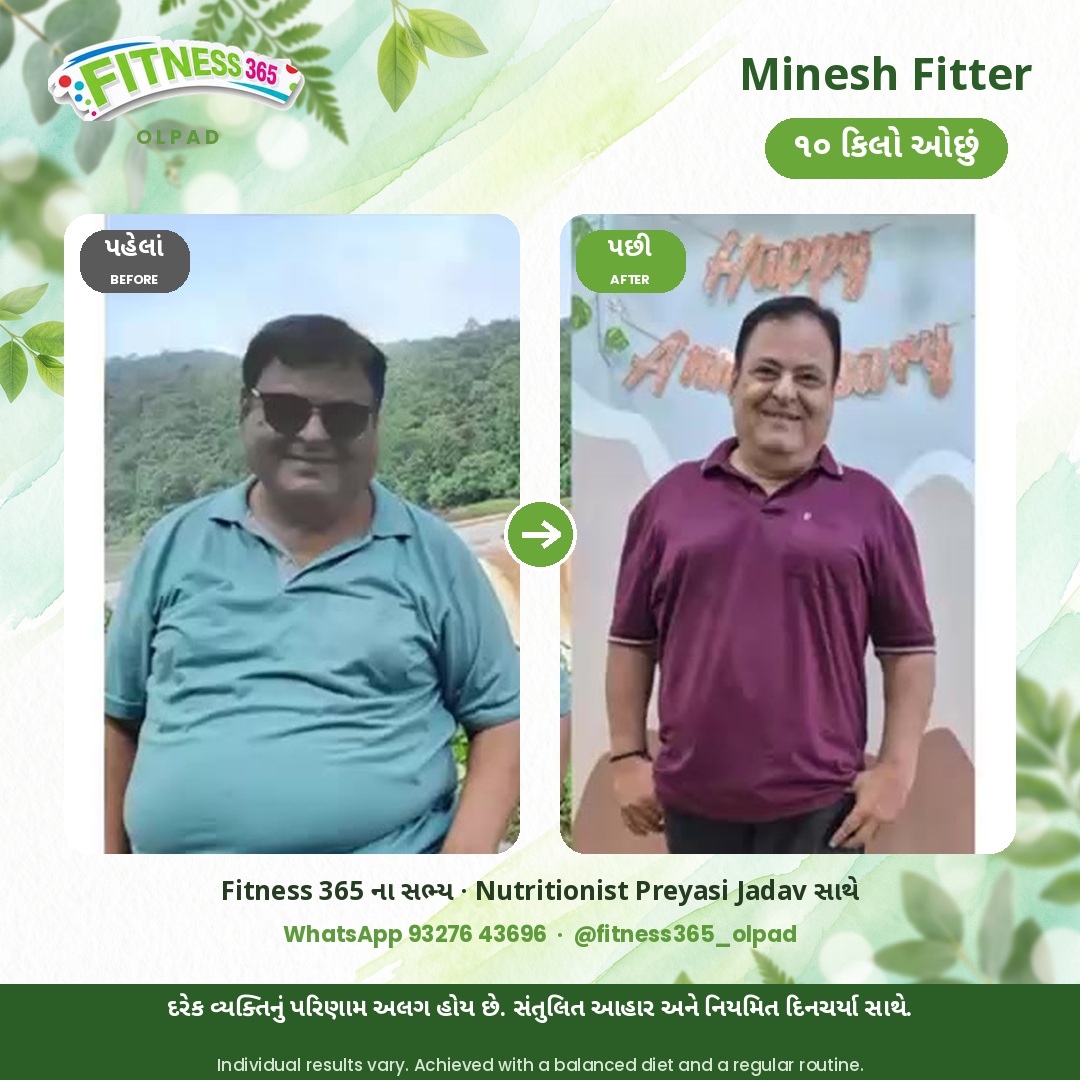 Minesh Fitter, a Fitness 365 member, before and after